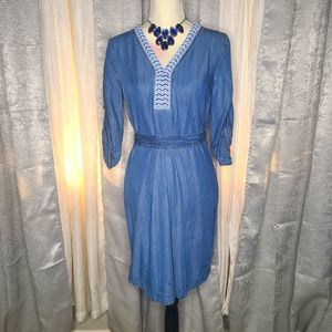 Verona Denim Cloth dress with beaded V kneck Colar size S